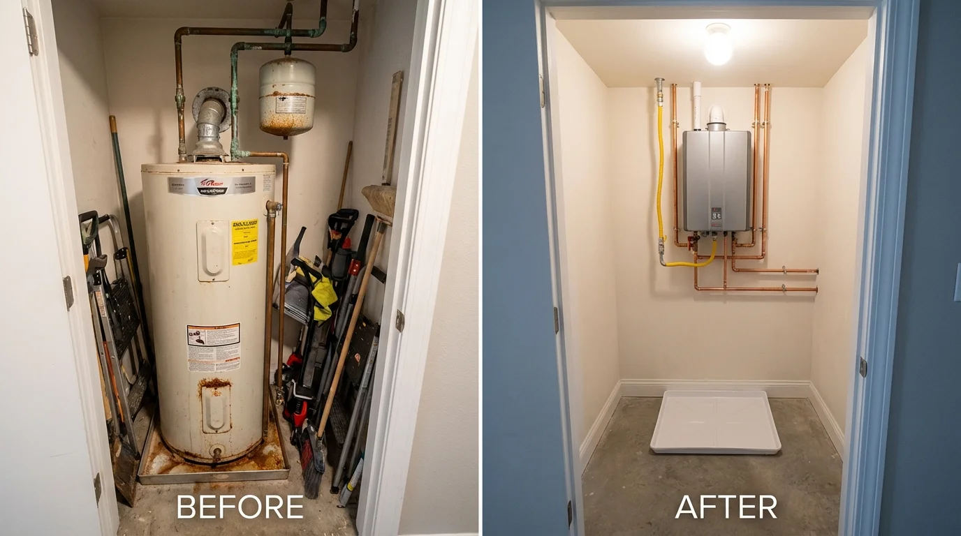 Tank water heater versus wall-mounted tankless unit comparison for Cambria, IL homeowners